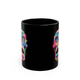 Neon Graffiti Mayan Skull Cartoon Style Black Mug