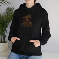 Tribal Volcano with Smoke Spirals Glyph Style Unisex Hoodie