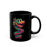 Cartoon Quetzalcoatl Cyber Serpent Black Mug
