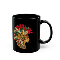 Aztec Warrior Head Illustration Black Mug