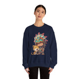 Chibi Aztec Warrior and Jaguar Cub Cartoon Unisex Sweatshirt