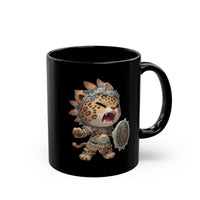Fierce Chibi Jaguar Warrior Mayan Style Black Mug