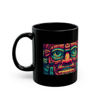 Neon Aztec Mask God Illustration Black Mug