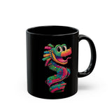 Cartoon Quetzalcoatl Cyber Serpent Black Mug