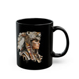 Aztec Jaguar Warrior Woman Watercolor Black Mug