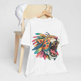 Comic Style Jaguar Mask with Rainbow Feathers Unisex T-Shirt