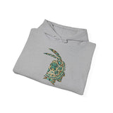 A Turquoise and Gold Mayan Warrior Face Unisex Hoodie