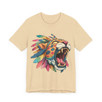 Comic Style Jaguar Mask with Rainbow Feathers Unisex T-Shirt
