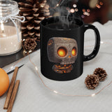Glow-Eyed Tribal Stone Skull Black Mug