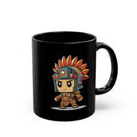 Chibi Aztec Warrior Cartoon Style Black Mug