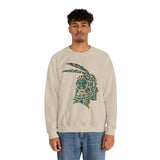 A Turquoise and Gold Mayan Warrior Face Unisex Sweatshirt
