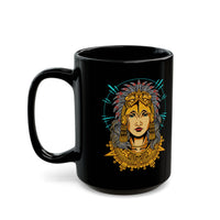 Golden Aztec Warrior Queen Illustration Black Mug