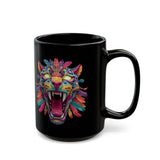 Rainbow Jaguar Mask Comic Style Black Mug