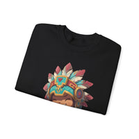 Chibi Aztec Warrior and Jaguar Cub Cartoon Unisex Sweatshirt