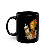 Cute Chibi Inca Warrior and Llama Cartoon Black Mug