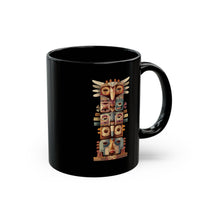 Stacked Tribal Totem Symbols Geometric Faces Black Mug