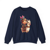 Playful Inca Girl and Llama Cartoon Unisex Sweatshirt