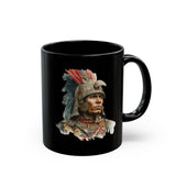 Inca Warrior Watercolor Art and Tribal Pattern Black Mug