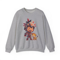 Chibi Aztec Warrior with Jaguar Cub Cartoon History Unisex Sweatshirt