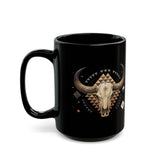 Western Longhorn Cosmic Totem Illustration Black Mug