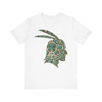 A Turquoise and Gold Mayan Warrior Face Unisex T-Shirt