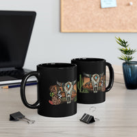 Sunset Desert Scene with Aztec Tribal Skull Black Mug