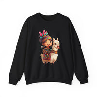 Playful Inca Girl and Llama Cartoon Unisex Sweatshirt