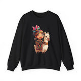 Playful Inca Girl and Llama Cartoon Unisex Sweatshirt