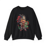 Chibi Aztec Warrior with Baby Quetzalcoatl Serpent Unisex Sweatshirt