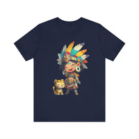Aztec Chibi Girl with Jaguar Cub Warrior Culture Unisex T-Shirt