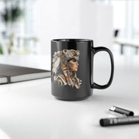 Aztec Jaguar Warrior Woman Watercolor Black Mug