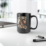 Aztec Jaguar Warrior Woman Watercolor Black Mug