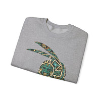 A Turquoise and Gold Mayan Warrior Face Unisex Sweatshirt