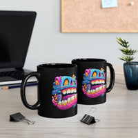 Chunky Neon Mayan Skull Graffiti Style Black Mug