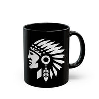 Tribal Warrior Headdress Emblem Illustration Black Mug