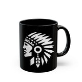 Tribal Warrior Headdress Emblem Illustration Black Mug