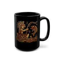 Pre-Hispanic Fisherman with Symbolic Fish Glyph Style Black Mug