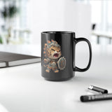 Fierce Chibi Jaguar Warrior Mayan Style Black Mug