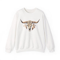 Boho Aztec Feathered Bull Skull Illustration Unisex Sweatshirt