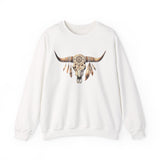 Boho Aztec Feathered Bull Skull Illustration Unisex Sweatshirt