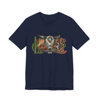 Sunset Desert Scene with Aztec Tribal Skull Unisex T-Shirt