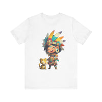 Aztec Chibi Girl with Jaguar Cub Warrior Culture Unisex T-Shirt
