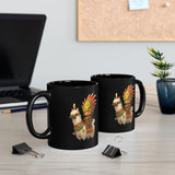 Cute Chibi Inca Warrior and Llama Cartoon Black Mug