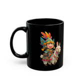Chibi Inca Warrior Riding Llama Cartoon Black Mug