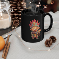 Chibi Maya Warrior and Sacred Monkey Black Mug
