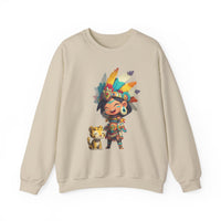 Aztec Chibi Girl with Jaguar Cub Warrior Culture Unisex Sweatshirt