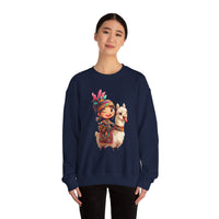 Playful Inca Girl and Llama Cartoon Unisex Sweatshirt
