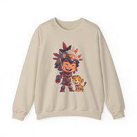 Chibi Aztec Warrior with Jaguar Cub Cartoon History Unisex Sweatshirt