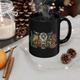 Sunset Desert Scene with Aztec Tribal Skull Black Mug