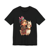 Playful Inca Girl and Llama Cartoon Unisex T-Shirt
